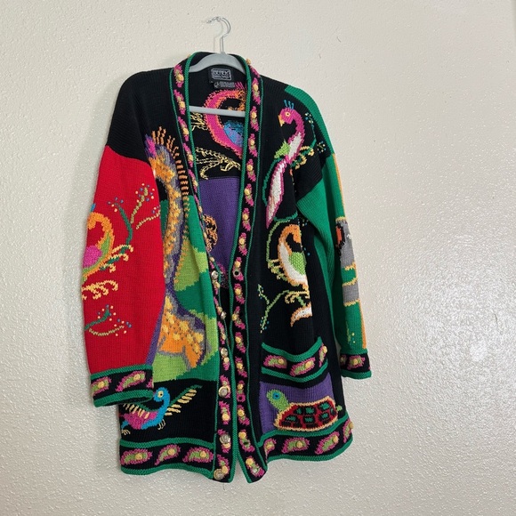 Berek Martha D Vintage 1992 Animal Safari Pima Cotton HandKnit Button Cardigan - Picture 9 of 10